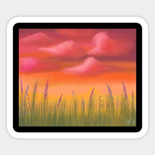 Pastel Sunset Landscape Lavender Grass Meadow Calming Scenery  Artwork Sticker